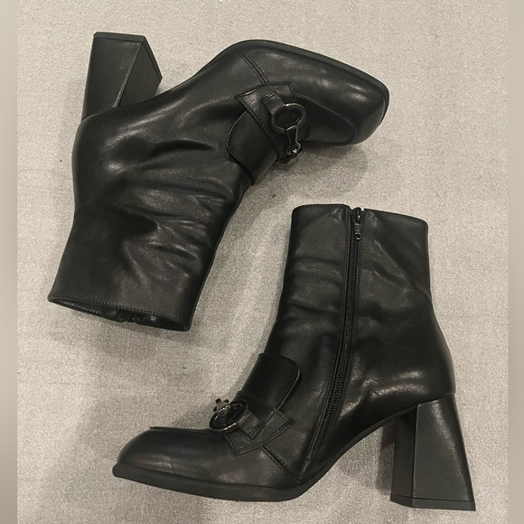 [38/US7]Lavorazion Artigiana Ateliers Black Ankle Block Heel Boots Y2K Buckle - Picture 5 of 10